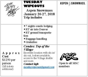 Tuesday Wipeouts Aspen Jan 20-27, 2018